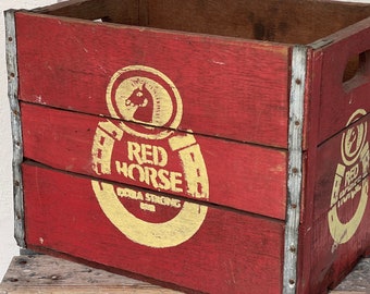 Red Horse beer crate ~ RARE crate ~ wooden beer crate ~ red wood beer crate ~ wooden box ~ wood box ~ wood crate ~ wooden crate
