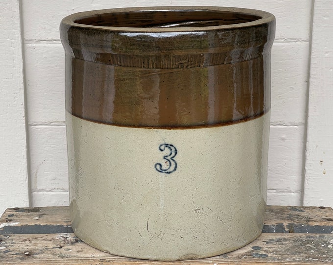 Antique Crock 3 Gallon Crock With a Blue 3 Pickling Crock Stoneware