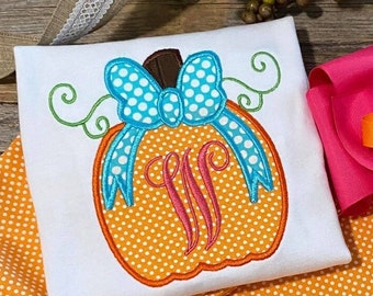 Girls Fall / Thanksgiving / Monogrammed Initial Pumpkin Shirt ONLY - FREE SHIPPING