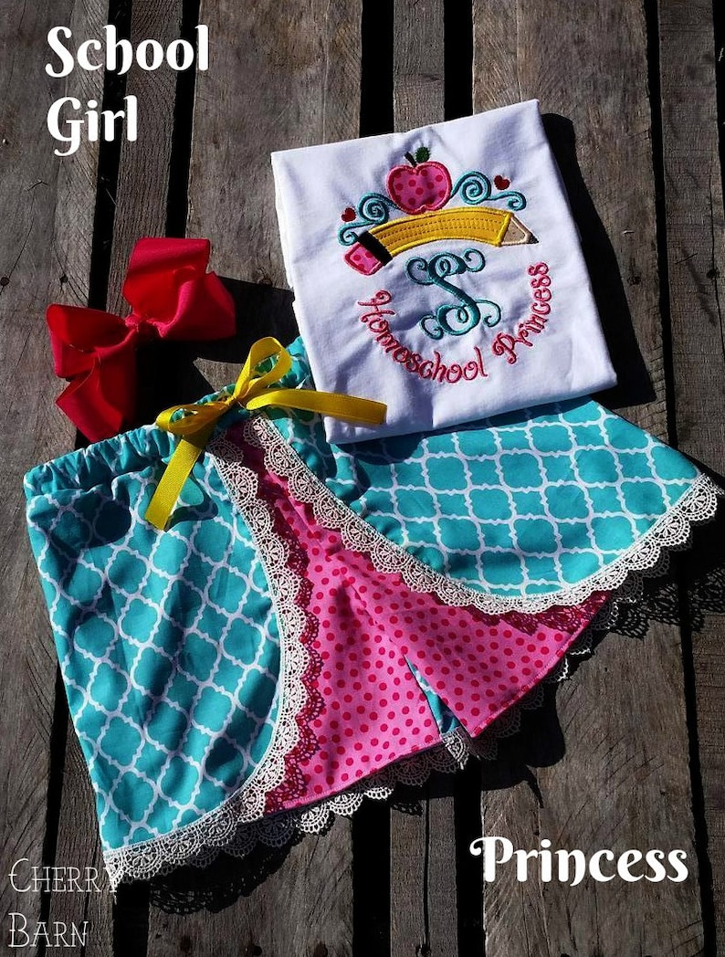 Kindergarten Shorts or Pants Back to School 1st Pre K 3rd Home school 4th Grade Princess Shirt or Outfit with Skirt 2nd