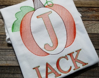 Boys Pumpkin Fall / Thanksgiving / Pumpkin Patch  Sketch Appliqued / Monogrammed Shirt with Name