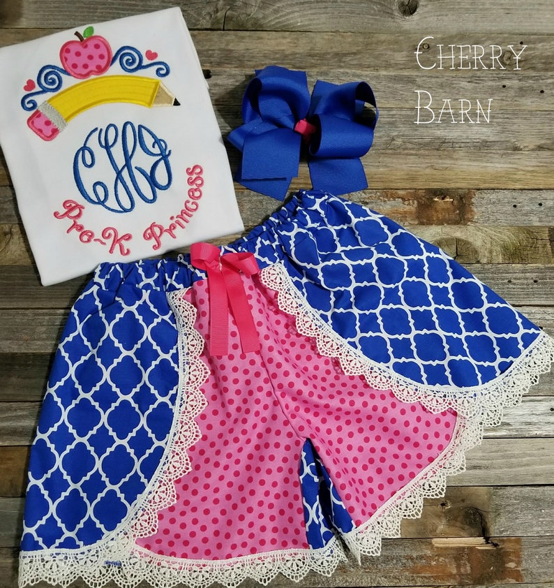 Kindergarten Shorts or Pants Back to School 1st Pre K 3rd Home school 4th Grade Princess Shirt or Outfit with Skirt 2nd