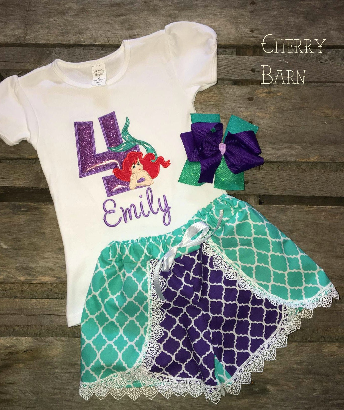 Girls Mermaid Party Birthday Shirt or Outfit with Shorts Pants or Ski…