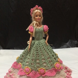 Barbie doll and gown,Barbie doll,Barbie clotheselegant barbie gown crochet Barbie dress birthday gift for herbeaded barbie gown