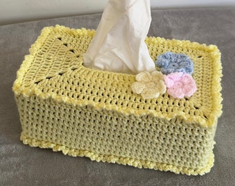 Crochet Tissue Box Cover, handcrocheted tissue box holder in acrylic yarn