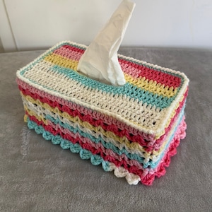 Crochet Tissue Box Cover, handcrocheted tissue box holder in acrylic yarn