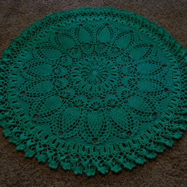 RUG, DOILY RUG, Vintage design, lacy rug, crochet rug, green rug round rug, oversized doily