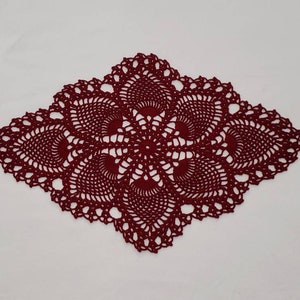 Crocheted vintage style oval pineapple doily Burgundy red