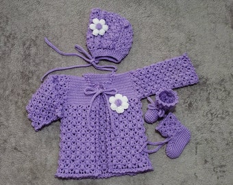 3 -6 months old Baby sweater set, crochet baby shower gift , vintage baby saque , baby christening , baby gift, baby bootie,