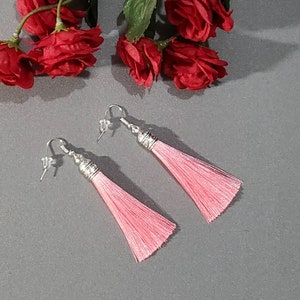 Pink Tassel Earrings, Tassel Earrings, Long Tassel Earrings, Elegant Tassel Earrings, Fringe Earrings, Trendy Earrings, Beach Earrings