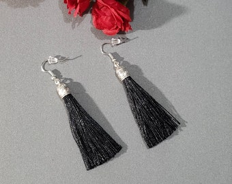 Black Tassel Earrings, Tassel Earrings, Long Tassel Earrings, Elegant Tassel Earrings, Fringe Earrings, Trendy Earrings, Beach Earrings