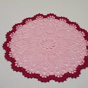 Crochet pink pineapple song doily, round crocheted doily,pretty pink crocheted doily