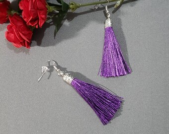 Purple Tassel Earrings, Tassel Earrings, Long Tassel Earrings, Elegant Tassel Earrings, Fringe Earrings, Trendy Earrings, Beach Earrings