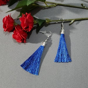 Blue Tassel Earrings, Tassel Earrings, Long Tassel Earrings, Elegant Tassel Earrings, Fringe Earrings, Trendy Earrings, Beach Earrings