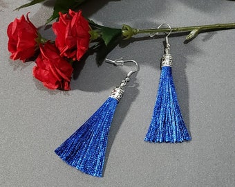 Blue Tassel Earrings, Tassel Earrings, Long Tassel Earrings, Elegant Tassel Earrings, Fringe Earrings, Trendy Earrings, Beach Earrings