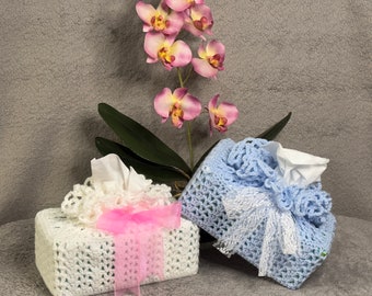 Crochet Tissue Box Cover, handcrocheted tissue box holder in acrylic yarn