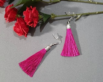 Pink Tassel Earrings, Tassel Earrings, Long Tassel Earrings, Elegant Tassel Earrings, Fringe Earrings, Trendy Earrings, Beach Earrings