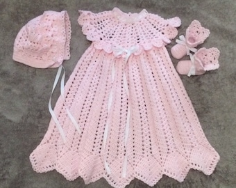 Heirloom Christening set, crochet baby blessing set, christening gown