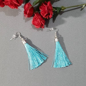 Blue Tassel Earrings, Tassel Earrings, Long Tassel Earrings, Elegant Tassel Earrings, Fringe Earrings, Trendy Earrings, Beach Earrings