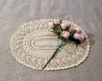 Crocheted vintage style oval pineapple doily, Mothers day gift