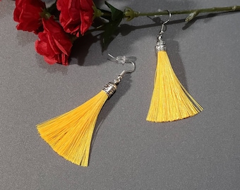Yellow Tassel Earrings, Tassel Earrings, Long Tassel Earrings, Elegant Tassel Earrings, Fringe Earrings, Trendy Earrings, Beach Earrings