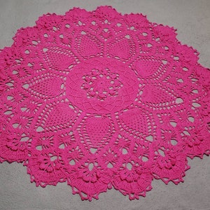 CROCHET RUG, Pineapple song,lace rug, vintage design rug, floor decor, high surfaces display, pink rug, round rug,home display