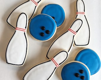 Bowling Inspired Sports Cookies - 1 Dozen (12) Custom Sugar Cookies