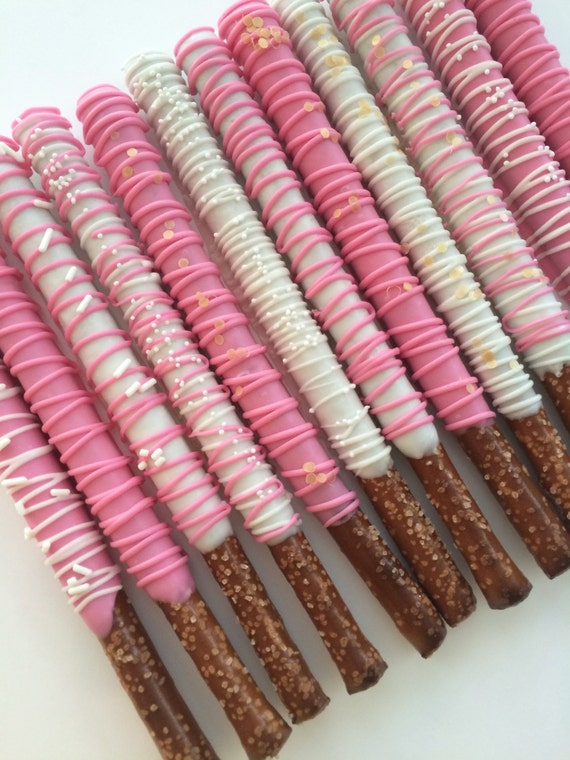 Pink Gold Chocolate Dipped Pretzels Etsy