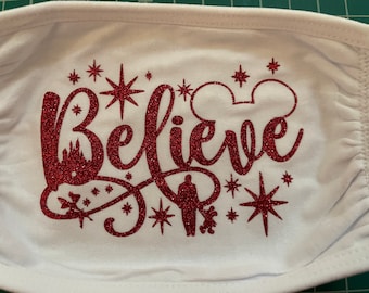 Mascarilla inspirada en Disney Believe Castillo de vacaciones lavable Navidad