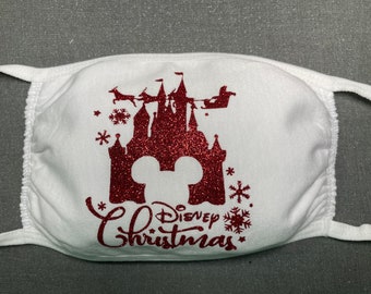 Máscara facial inspirada en Disney, Navidad, lavable, Mickey en el castillo, tamaño adulto