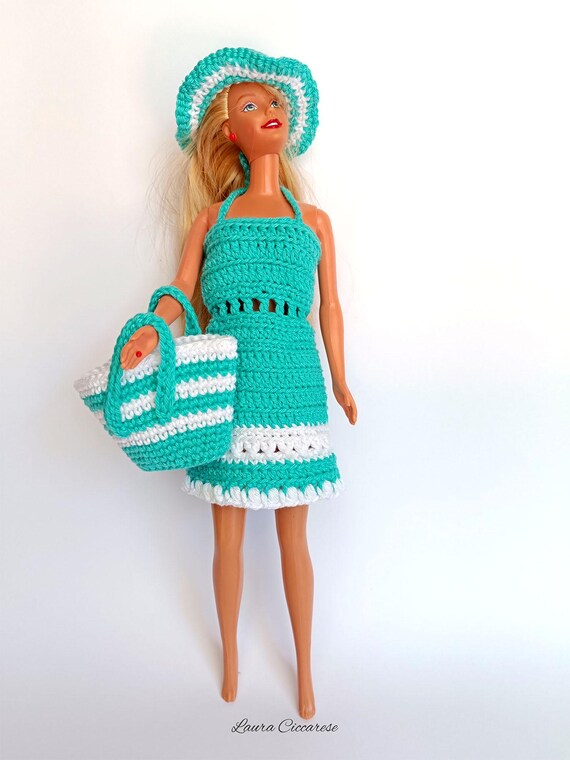 barbie beach dress DOLLY® DOLL BARBIE CLOTHES SET BARBIE MOVIE BEACH PINK CHECKERED SKIRT main image 1