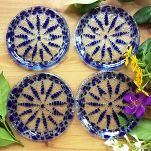 Wagon Wheel Coasters, Cool Fused Glass Coasters, Cobalt Blue Glass, Coasters Set