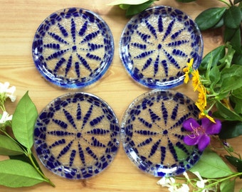 Wagon Wheel Coasters, Cool Fused Glass Coasters, Cobalt Blue Glass, Coasters Set