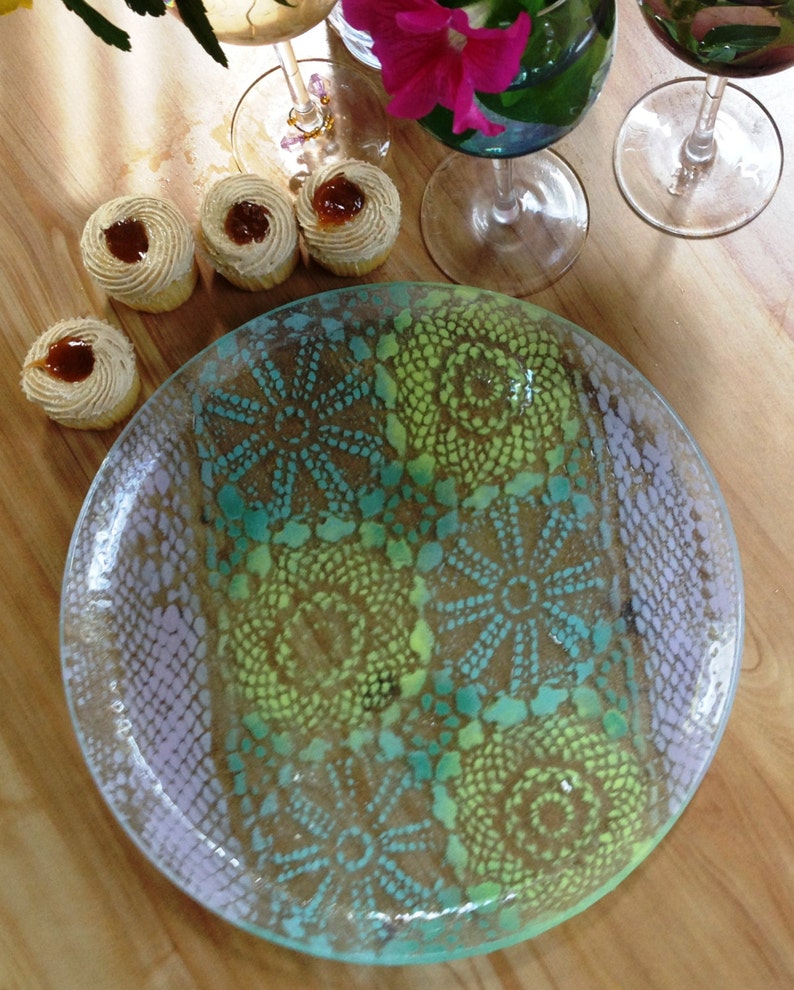 Fused glass serving set Serving platter with 4 small plates Etsy
