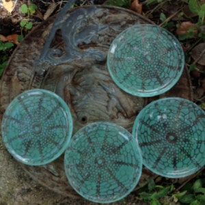 Sea Anemone Coasters, set of four,Glass Coasters, Beachy Coasters, Sea Glass Coasters , Fused Glass Coasters
