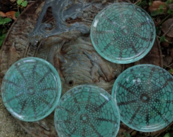 Sea Anemone Coasters, set of four,Glass Coasters, Beachy Coasters, Sea Glass Coasters , Fused Glass Coasters