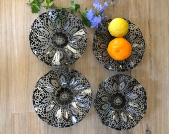 Set of Four Small Salad/Dessert Bowls, Ebony, Pattern Shelley