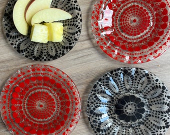 Rocking Cocktail Hour Plates in evening red and black, snack plates 6"