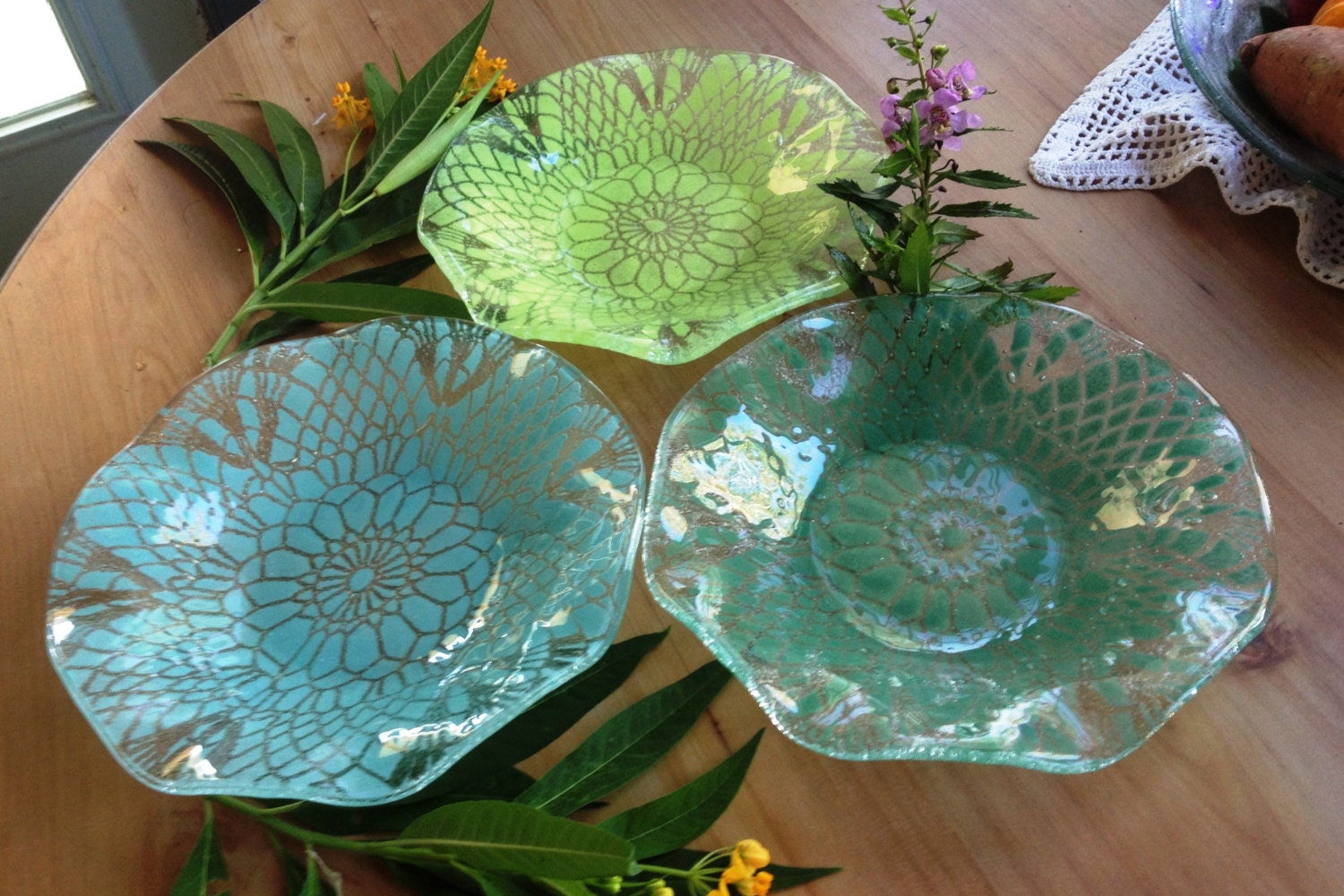 Eclectic Set of Salad Bowls fused glass salad bowls antique Etsy