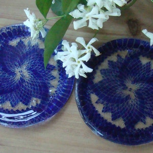 Four Piece Sets Of Cobalt Blue Lacy Wind Coasters