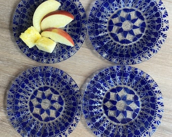 Starry Cocktail Plates, cobalt blue 6" glass plates