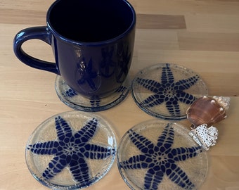 Nautical Coaster, Set of Four, Cobalt Blue, Fused Window Glass