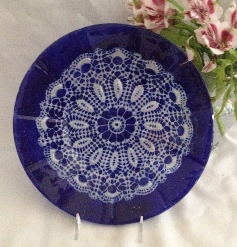 Elegant Serving Platter in Cobalt Blue Fused Glass Serving Etsy
