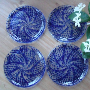 Four Piece Sets Of Cobalt Blue Lacy Spinning Wheel Coasters