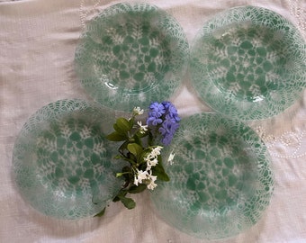 Set of Four Seaglass Green Dinner Plates, Pattern: Lacy Jean