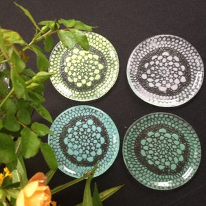 Flower Garden Coaster " in the colors of spring", Glass Coaster, Pastel Coasters, Glass Doily Coasters