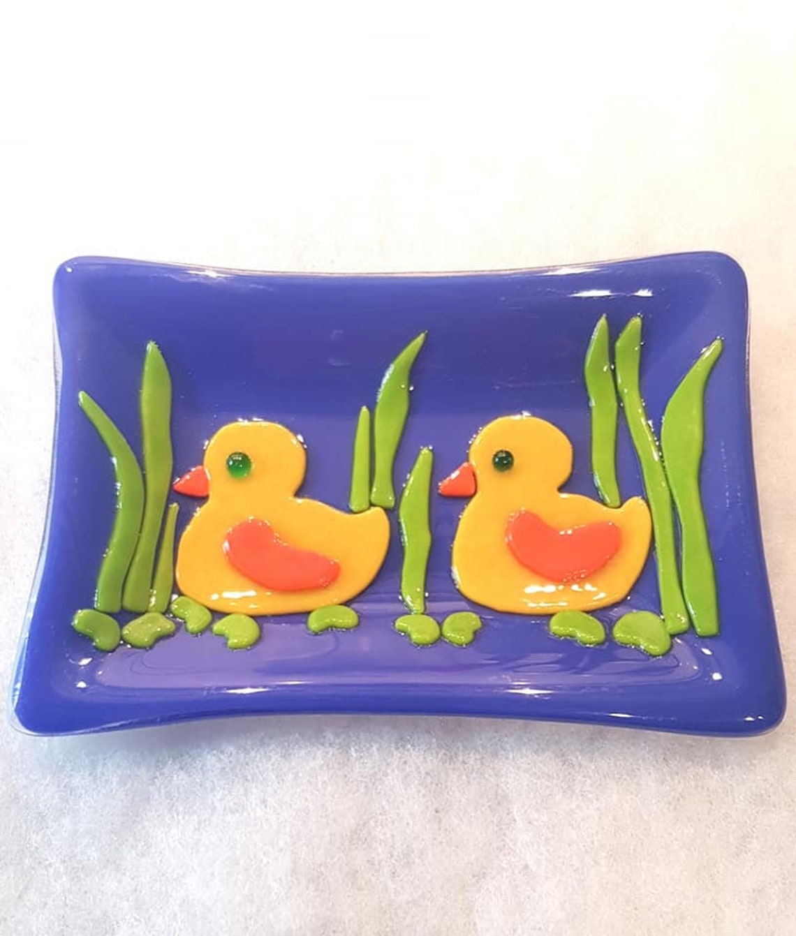 SOAP DISH GLASS Hand Cut Ducks Bathroom Dish Glass Art Etsy