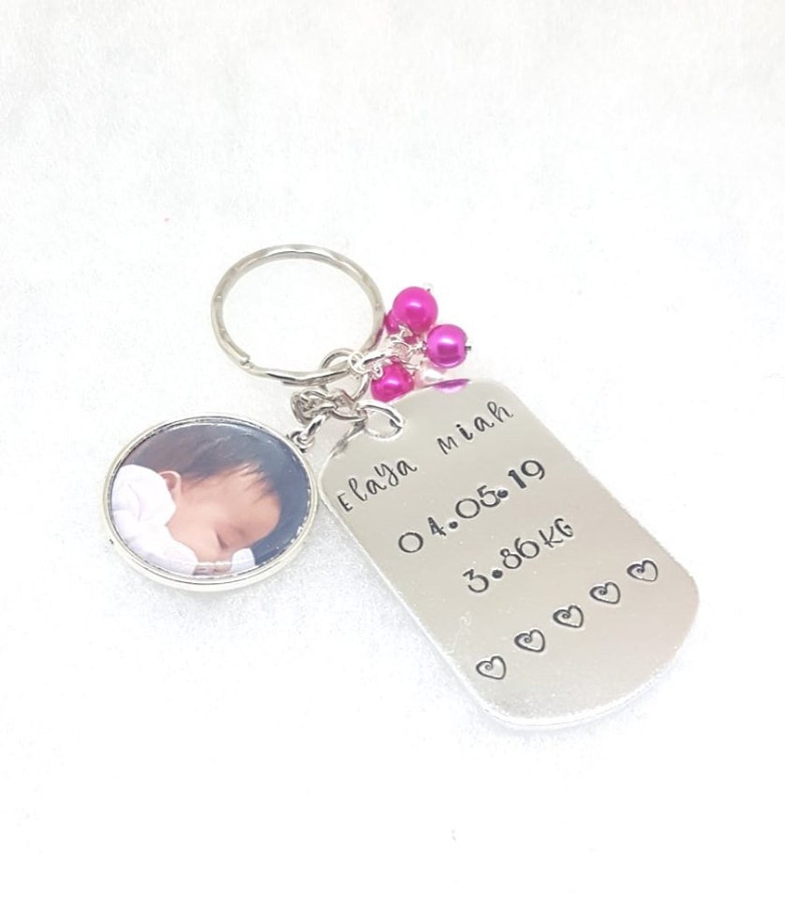 NEWBORN BABY PHOTO Keyring New Baby Name And Weight Of Baby Etsy