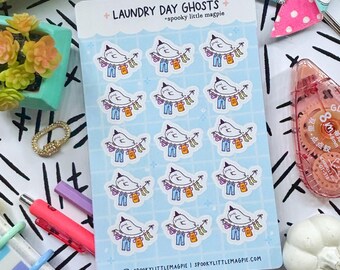Ghost Laundry Witch Chores Hand Drawn Kawaii Planner Sticker Sheet | Cute Cozy Stickers