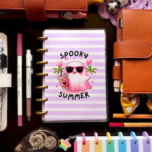 Spooky Summer Ghost Halloween Laminated Discbound Planner Cover | Fits Happy Planner | Ring Agenda Dashboard